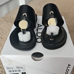 Aldo Yilania Black and Gold Sandals